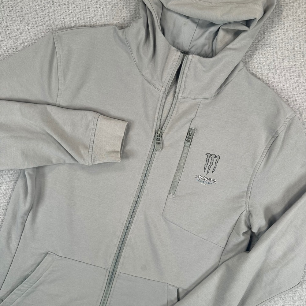 Monster Energy Ultra Jacket Mens Small Grey Full Zip Hoodie Embroidered Logo